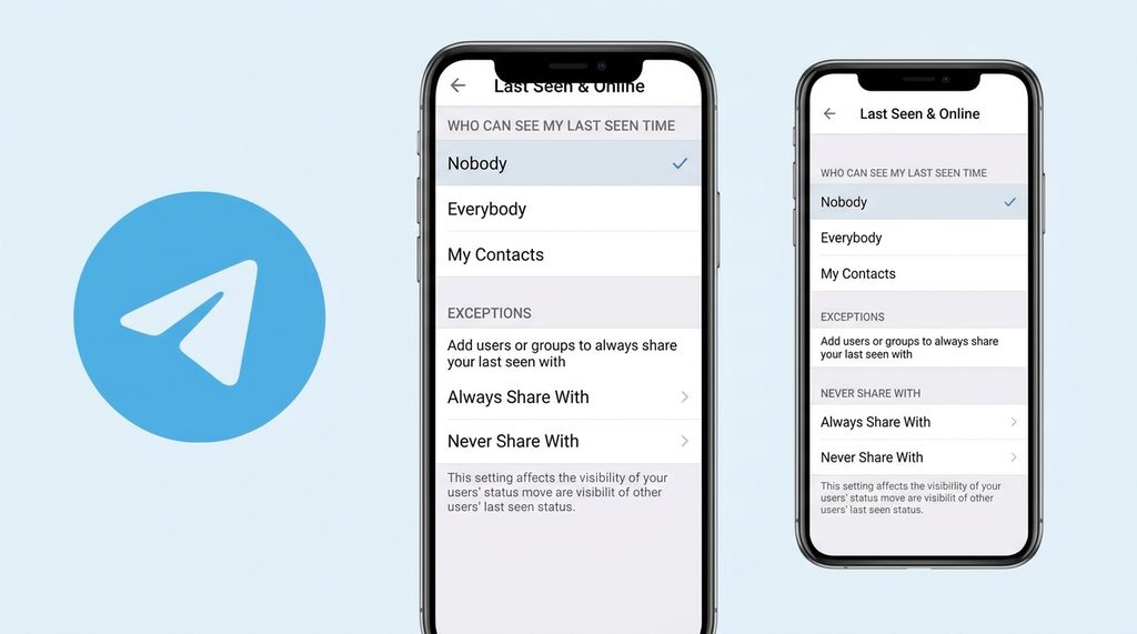 纸飞机设置界面手机截图,显示“隐私与安全”菜单下的“最后上线时间”设置选项,界面简洁明了