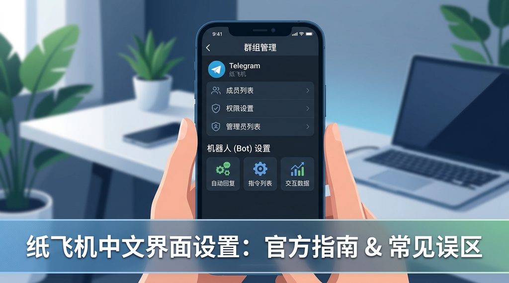 手机屏幕显示纸飞机中文界面，正展示群组管理和机器人设置的简洁UI截图