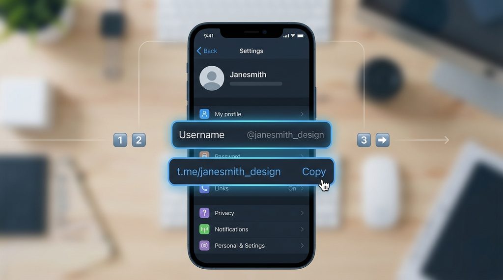 纸飞机手机端设置页面,高亮显示用户名设置及 t.me 格式链接的截图