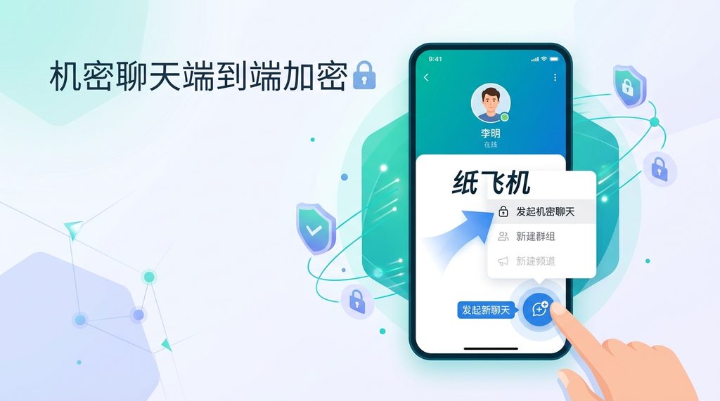 用户操作手机设置机密聊天的动态过程截图，突出点击菜单栏的步骤