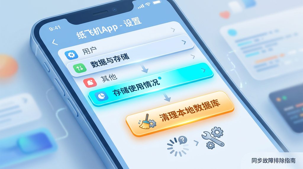 纸飞机App内部设置菜单界面,高亮显示“存储使用情况”与“清理缓存”选项的逻辑路径