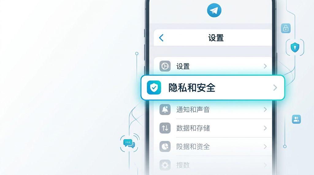 纸飞机应用程序设置界面,高亮显示隐私和安全菜单选项,极简科技风格