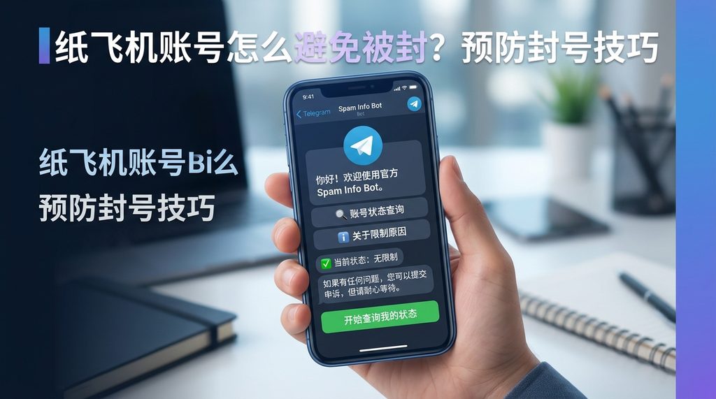 手机屏幕显示纸飞机官方机器人对话界面,界面简洁直观,突出显示账号状态查询功能