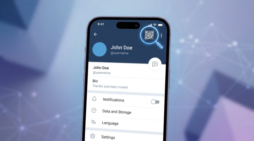 一台智能手机展示纸飞机个人资料页，右上角突出显示二维码图标的界面截图，简洁现代风格
