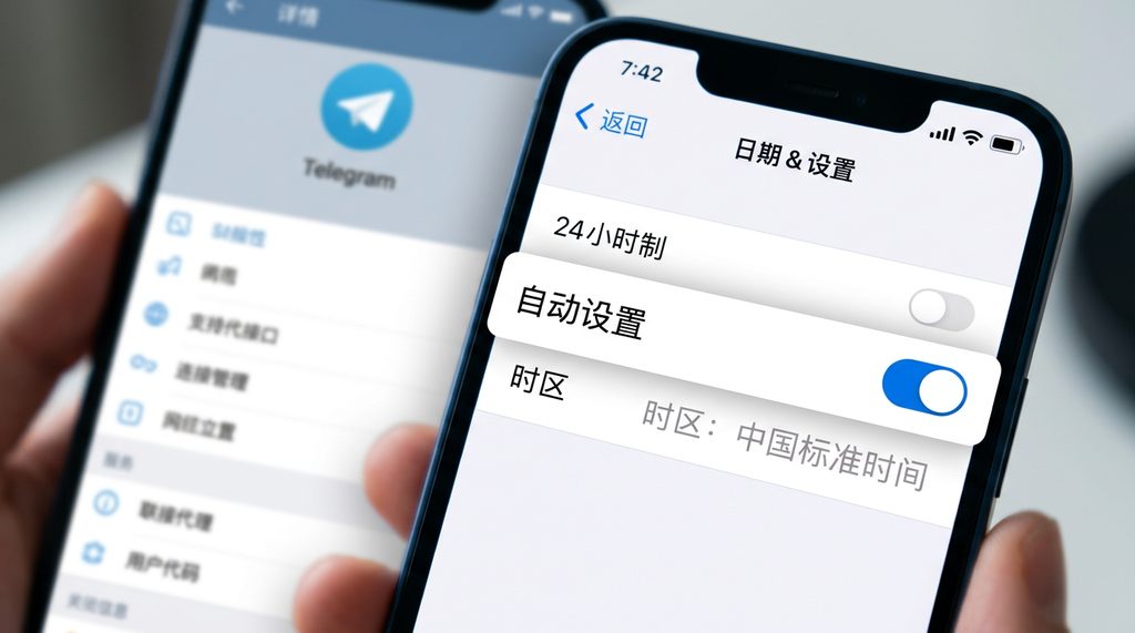 手机设置界面中，“日期与时间”选项设置为自动获取的特写，背景模糊显示着纸飞机的设置菜单