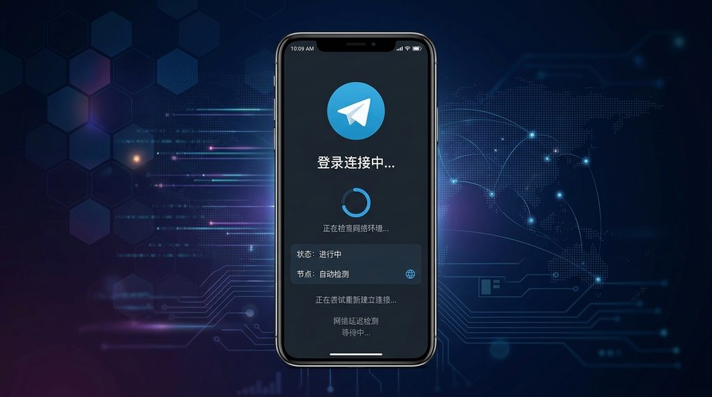 一张简洁的手机界面截图,显示纸飞机纸飞机登录页面正在进行网络连接检测,背景为深色调科技风格