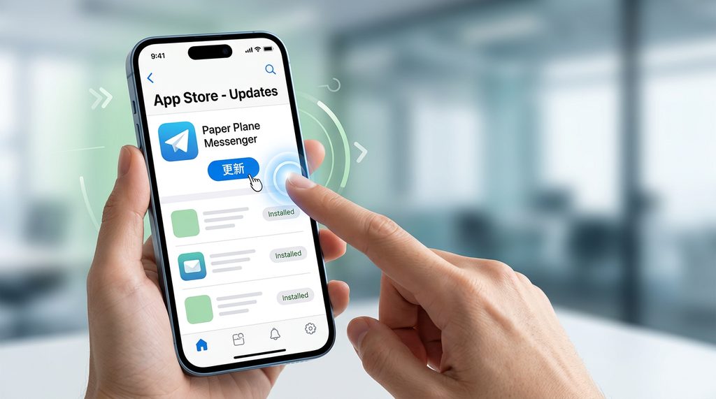 用户在手机应用商店点击更新按钮,界面简洁且操作流程清晰的演示图