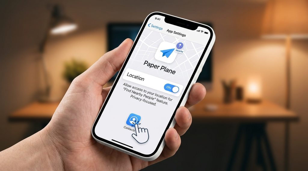 手机设置界面中纸飞机App的位置权限开启选项，UI简洁直观