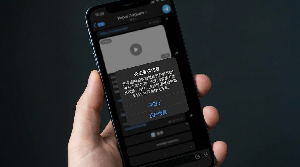 手机屏幕显示无法保存内容提示的警告窗口，简洁的暗色调UI设计