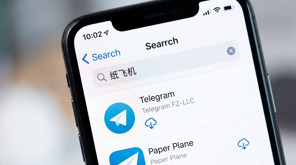 一部iPhone手机的App Store界面，显示纸飞机官方应用下载页面，屏幕清晰明亮
