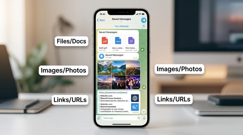 一张展示纸飞机收藏夹功能的手机屏幕截图，界面上有文档、图片和链接的分类